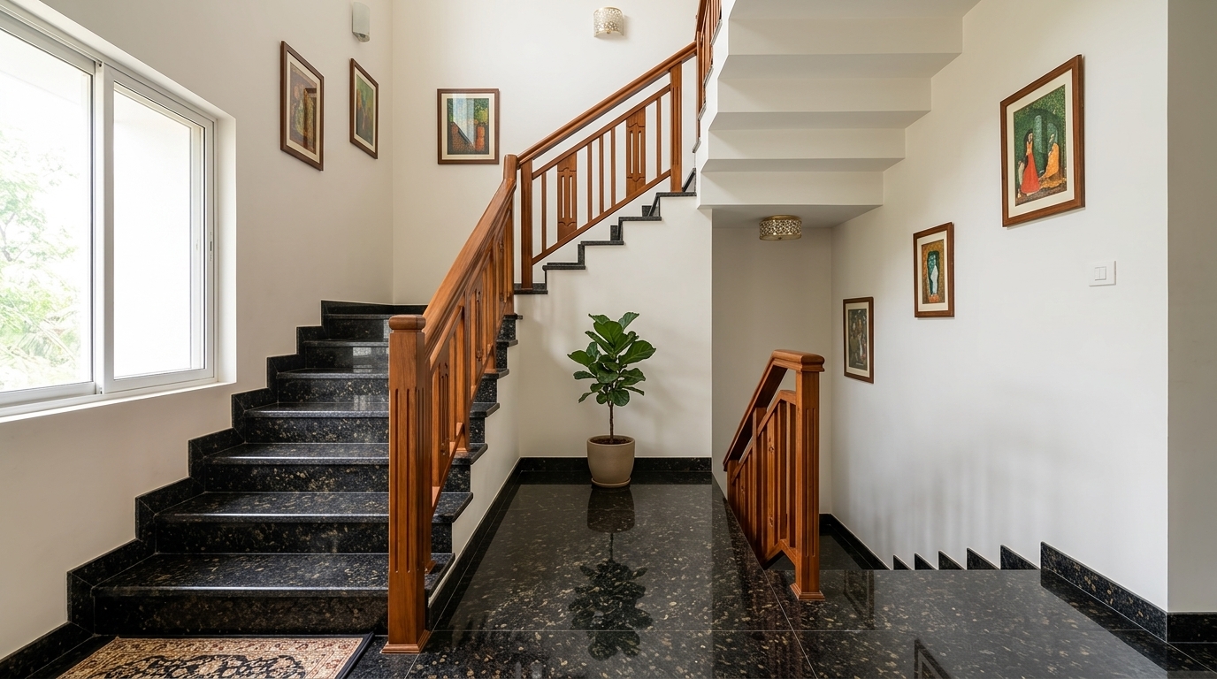 R-Black Granite installed on Stairs