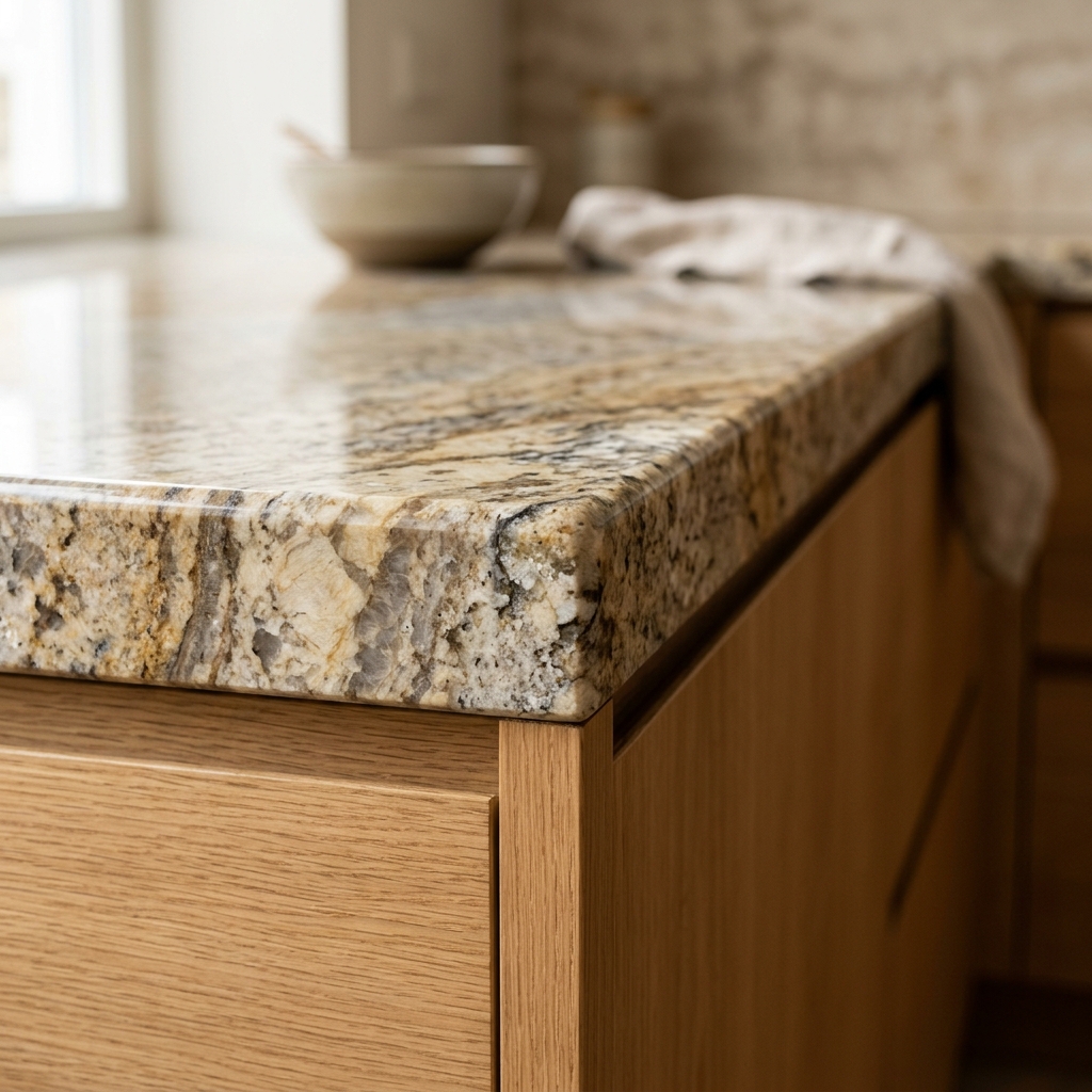 Macro texture of natural granite slab exhibiting intricate crystalline veining and mineral movement